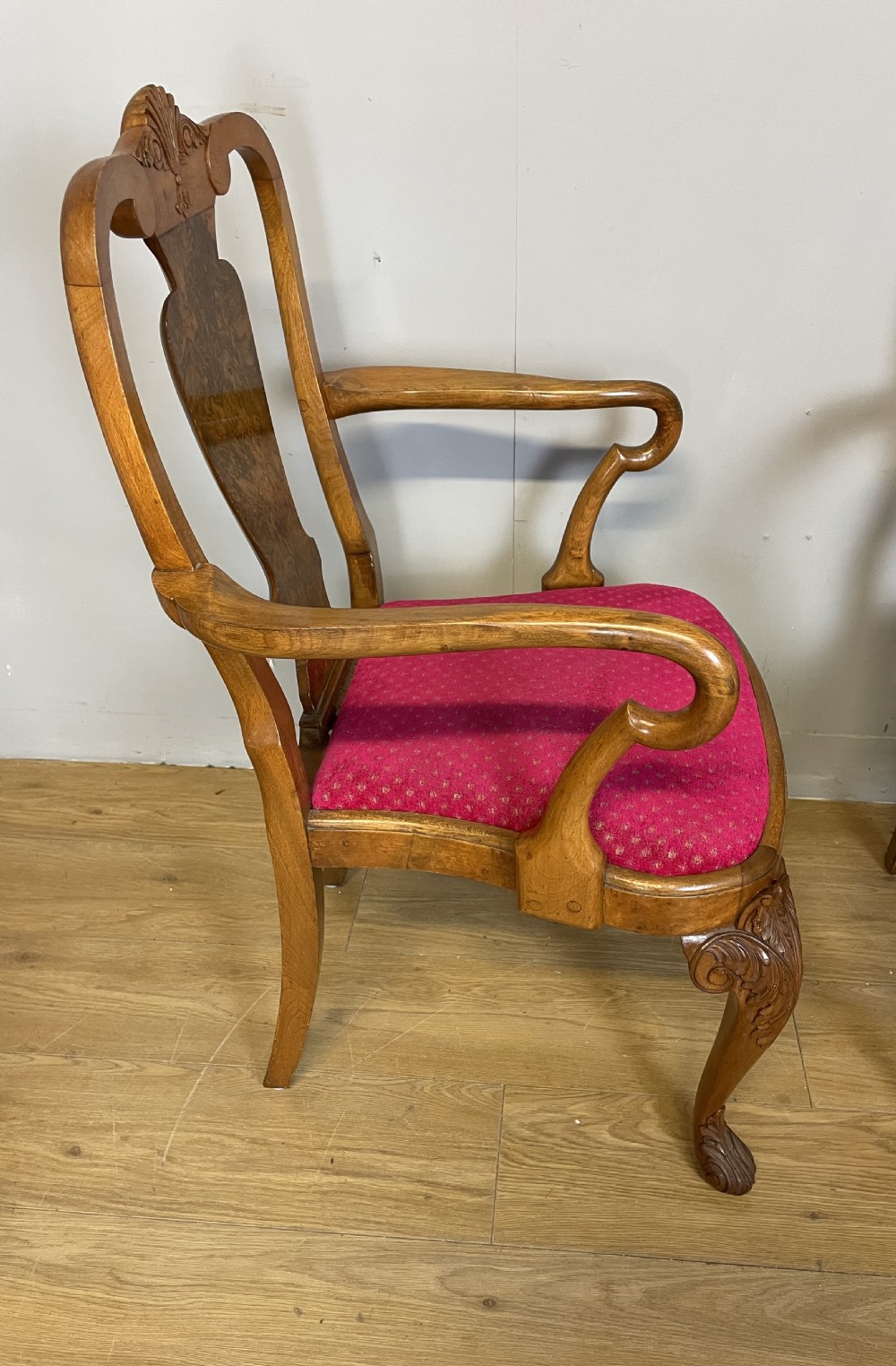 Set of 6 Queen Anne style burr walnut dining chairs  View XII
