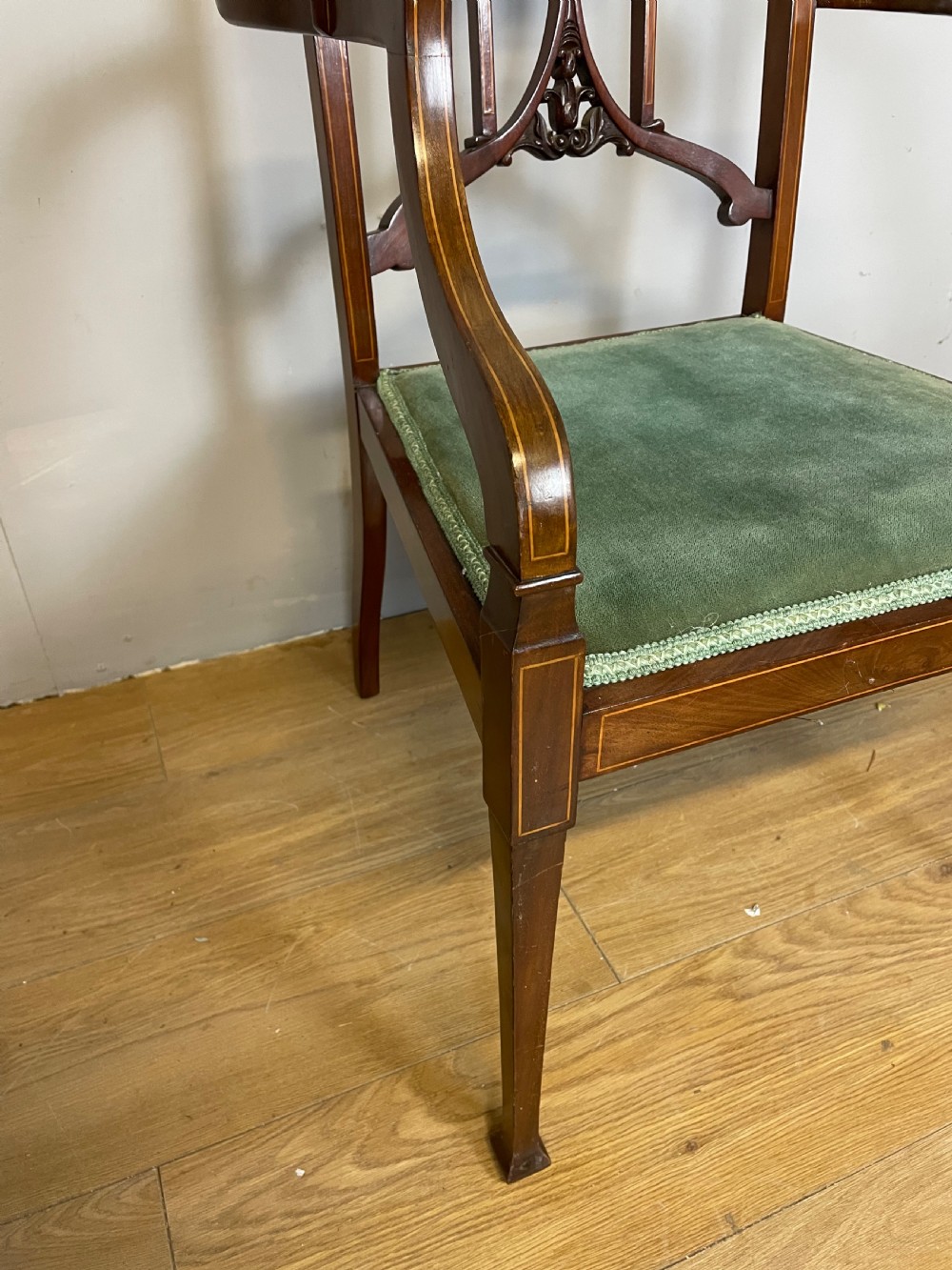 Edwardian inlaid mahogany salon chair  View IV