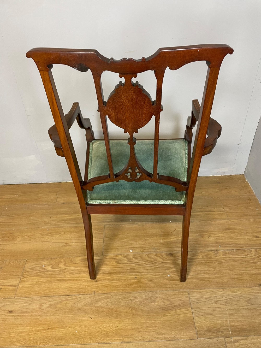 Edwardian inlaid mahogany salon chair  View VIII