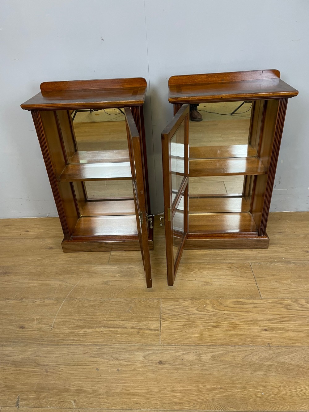Small  pair of freestanding glazed walnut cabinets  View V