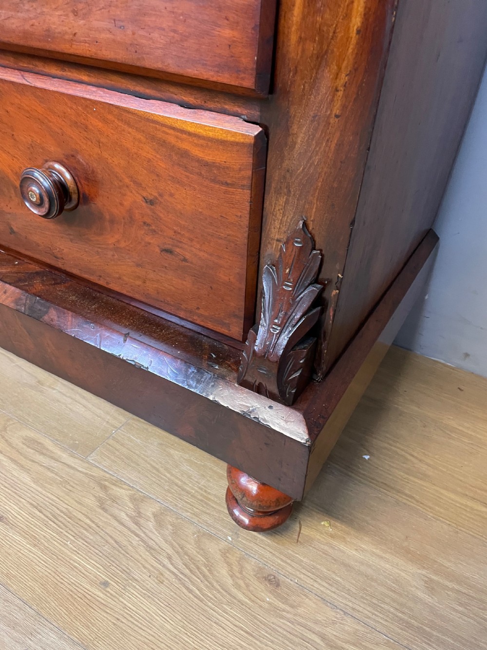 Nineteenth century Scottish flame mahogany six height chest of drawers  View V