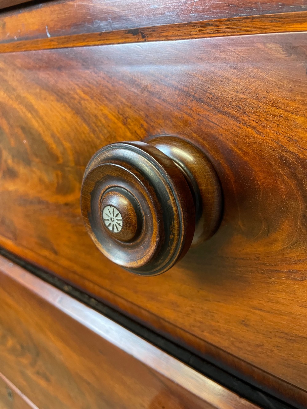 Nineteenth century Scottish flame mahogany six height chest of drawers  View XVI