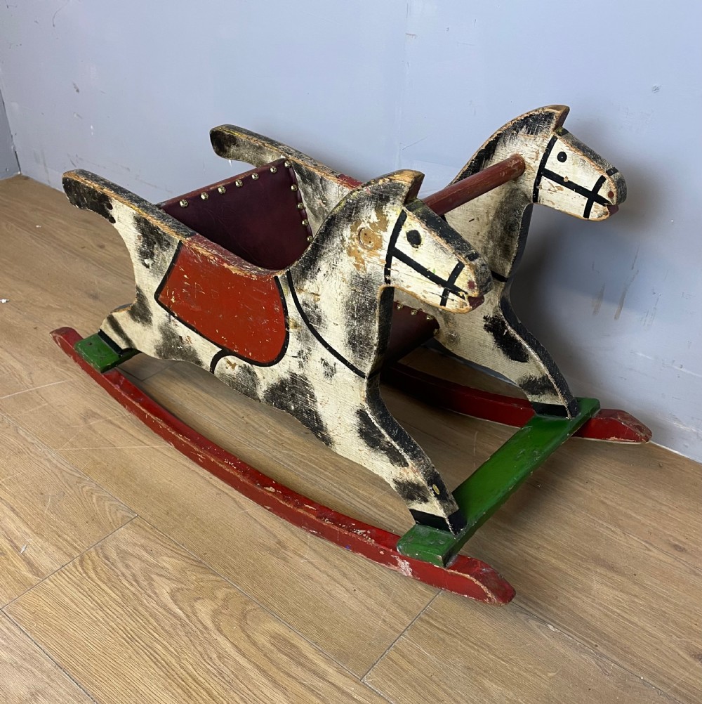 Vintage painted wooden rocking horse circa 1920