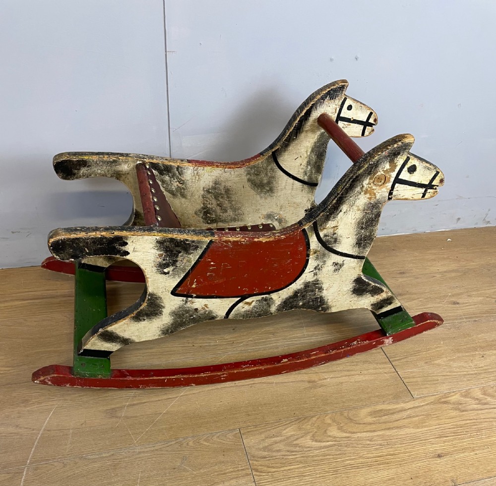 Vintage painted wooden rocking horse circa 1920 View II