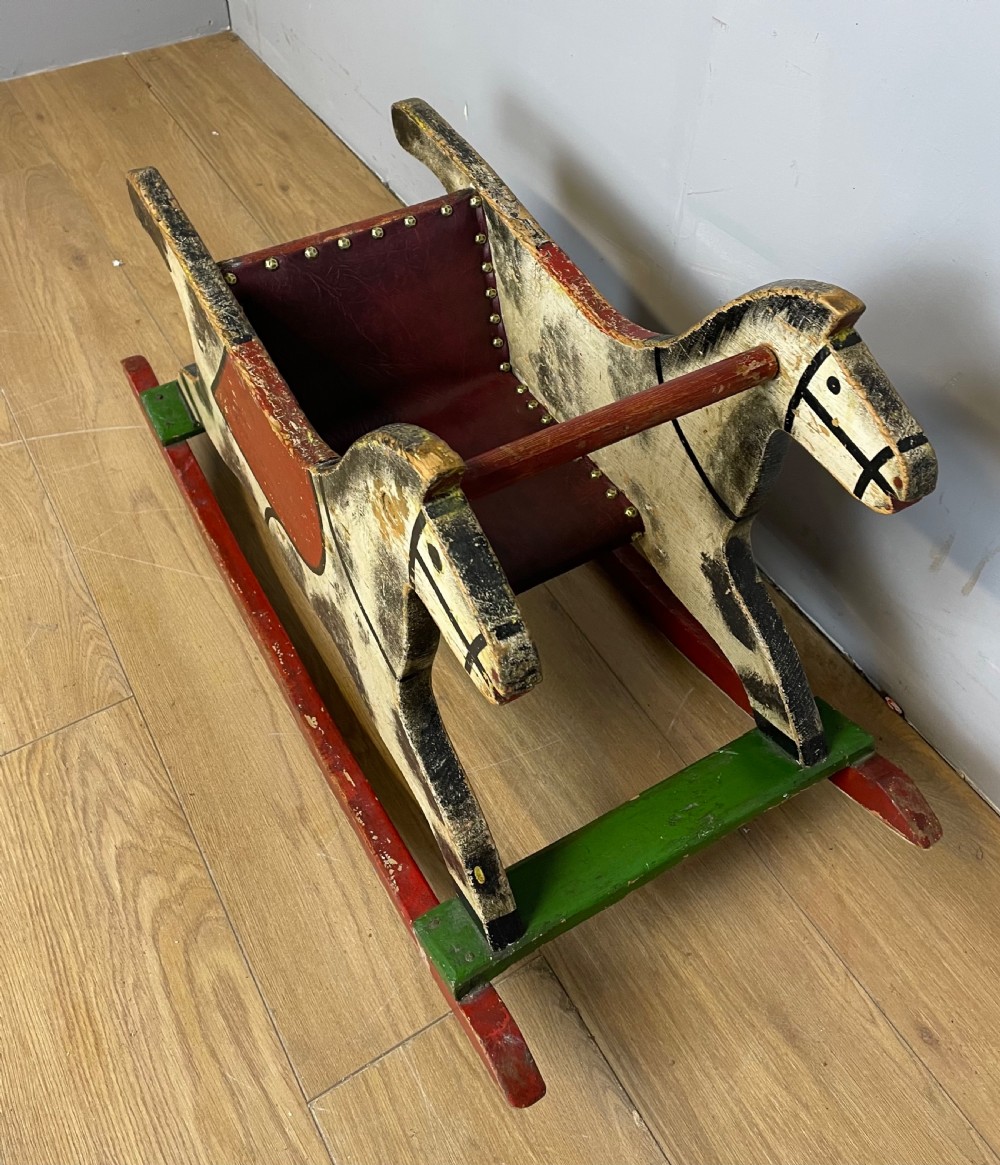Vintage painted wooden rocking horse circa 1920 View III