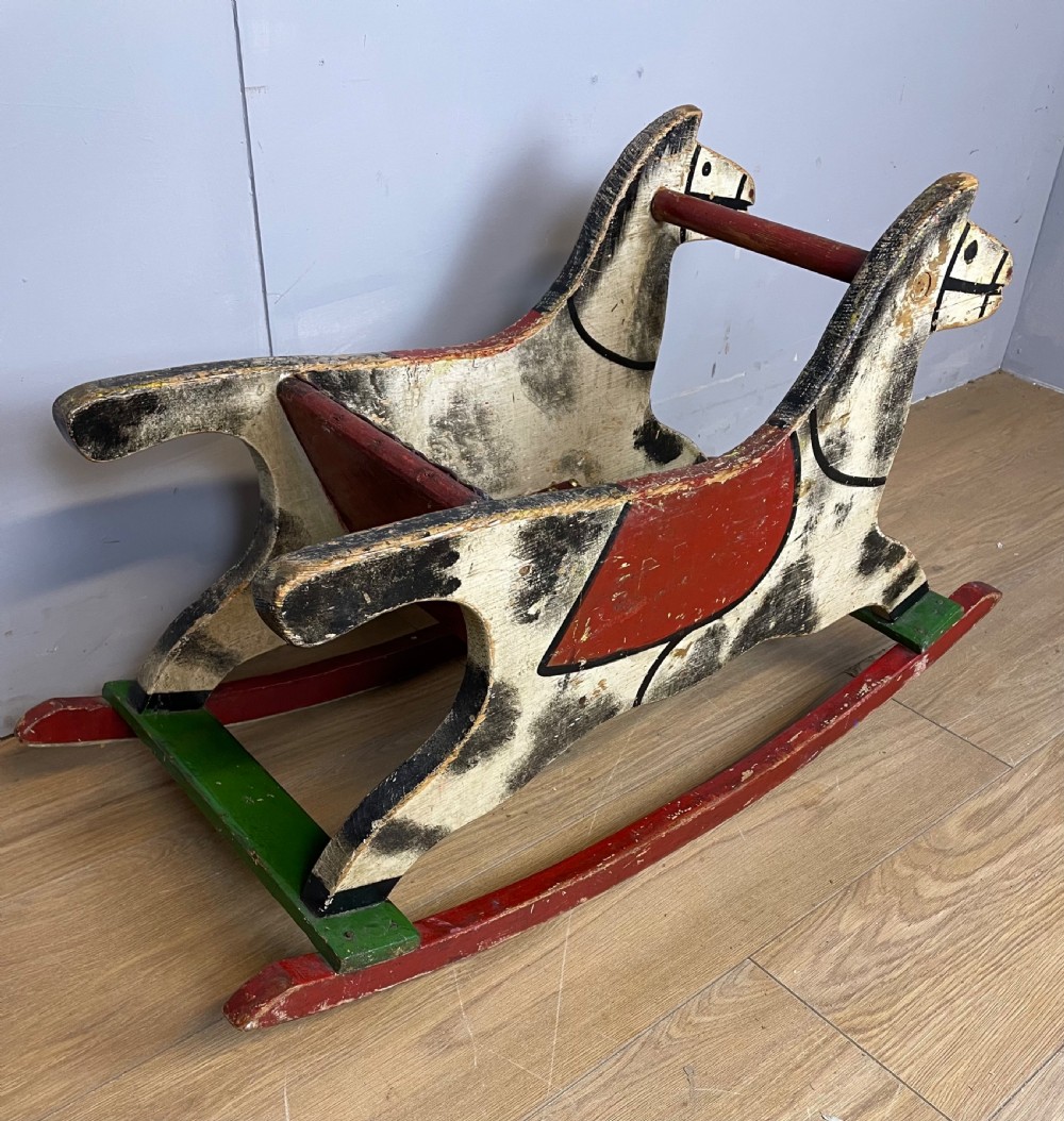 Vintage painted wooden rocking horse circa 1920 View IV
