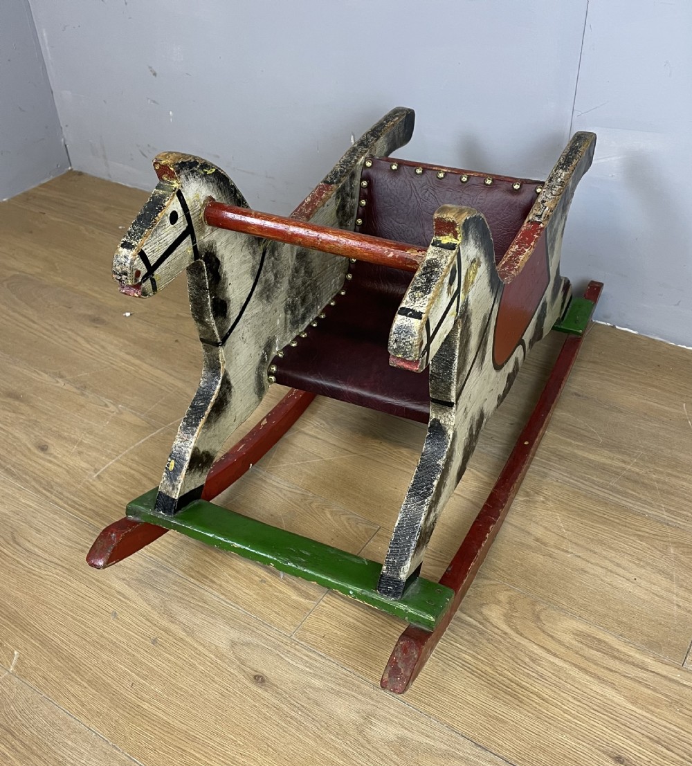 Vintage painted wooden rocking horse circa 1920 View V
