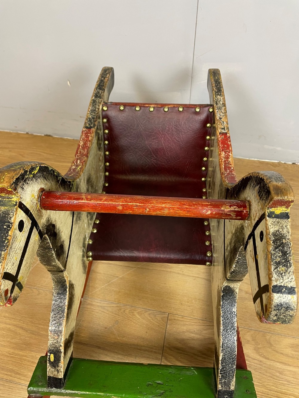 Vintage painted wooden rocking horse circa 1920 View VI