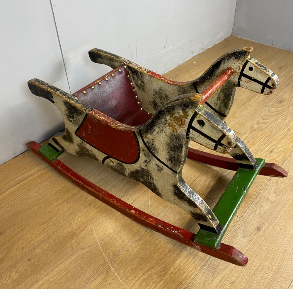 Vintage painted wooden rocking horse circa 1920 View VII