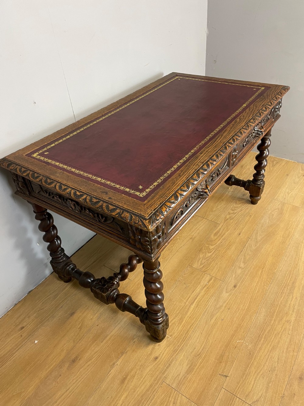 C19th Carved oak writing table  View II