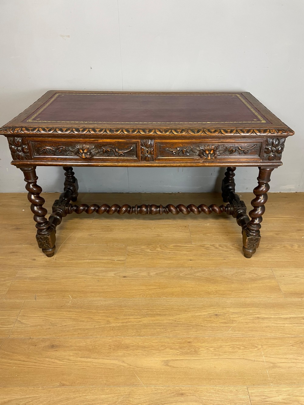 C19th Carved oak writing table  View III