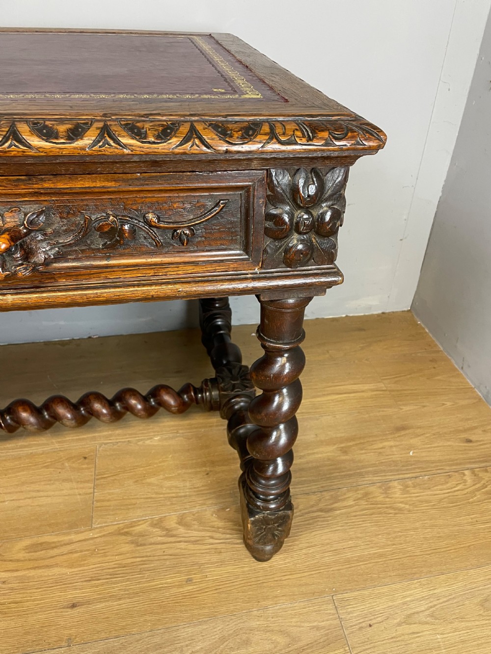 C19th Carved oak writing table  View V