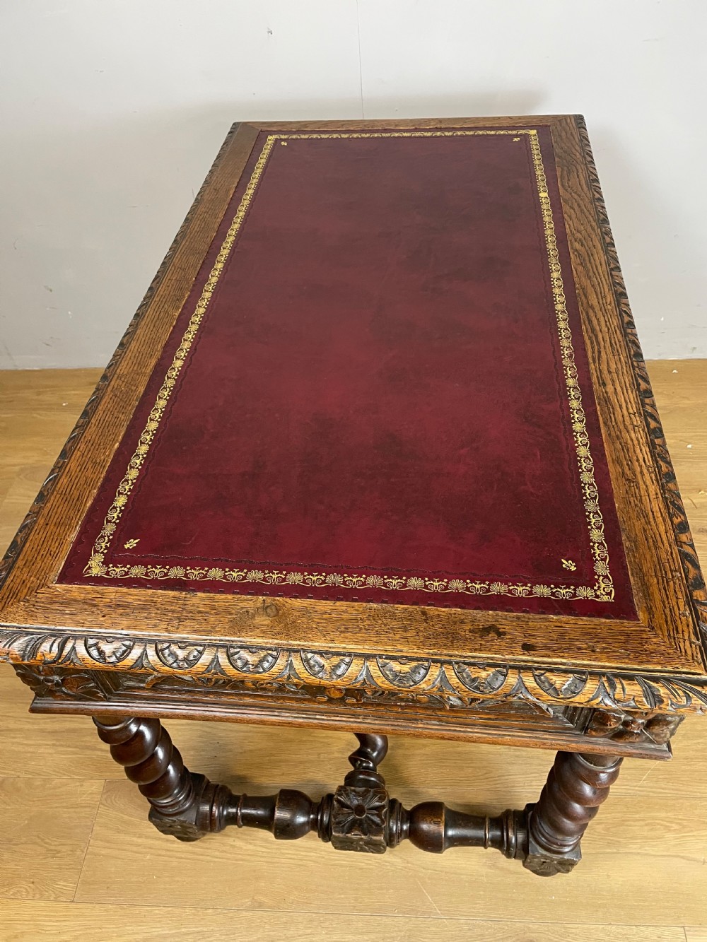 C19th Carved oak writing table  View X