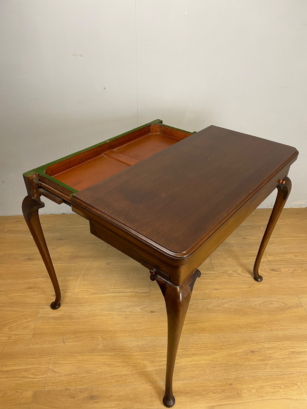 Edwardian mahogany card table on cabriole legs  View III
