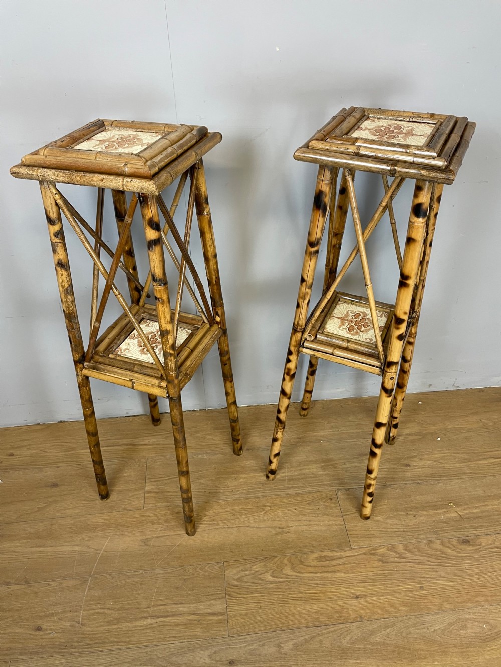 C19TH pair of Art Nouveau bamboo plant stands 