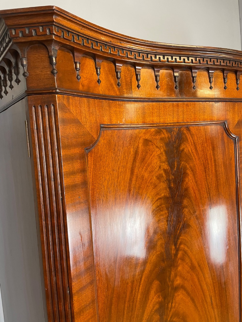 Edwardian flame mahogany serpentine fronted wardrobe  View IV