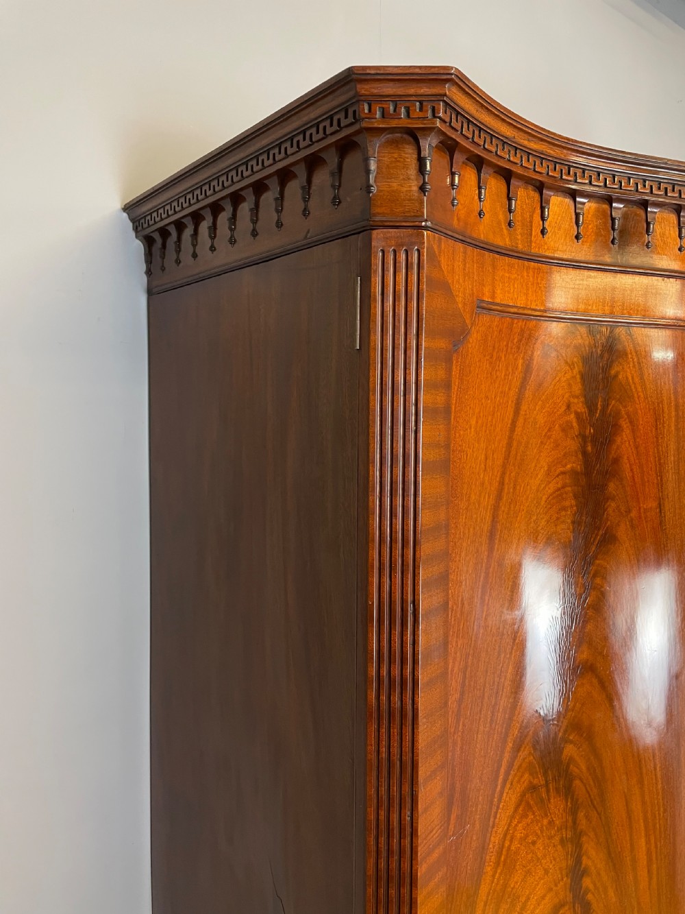 Edwardian flame mahogany serpentine fronted wardrobe  View VII
