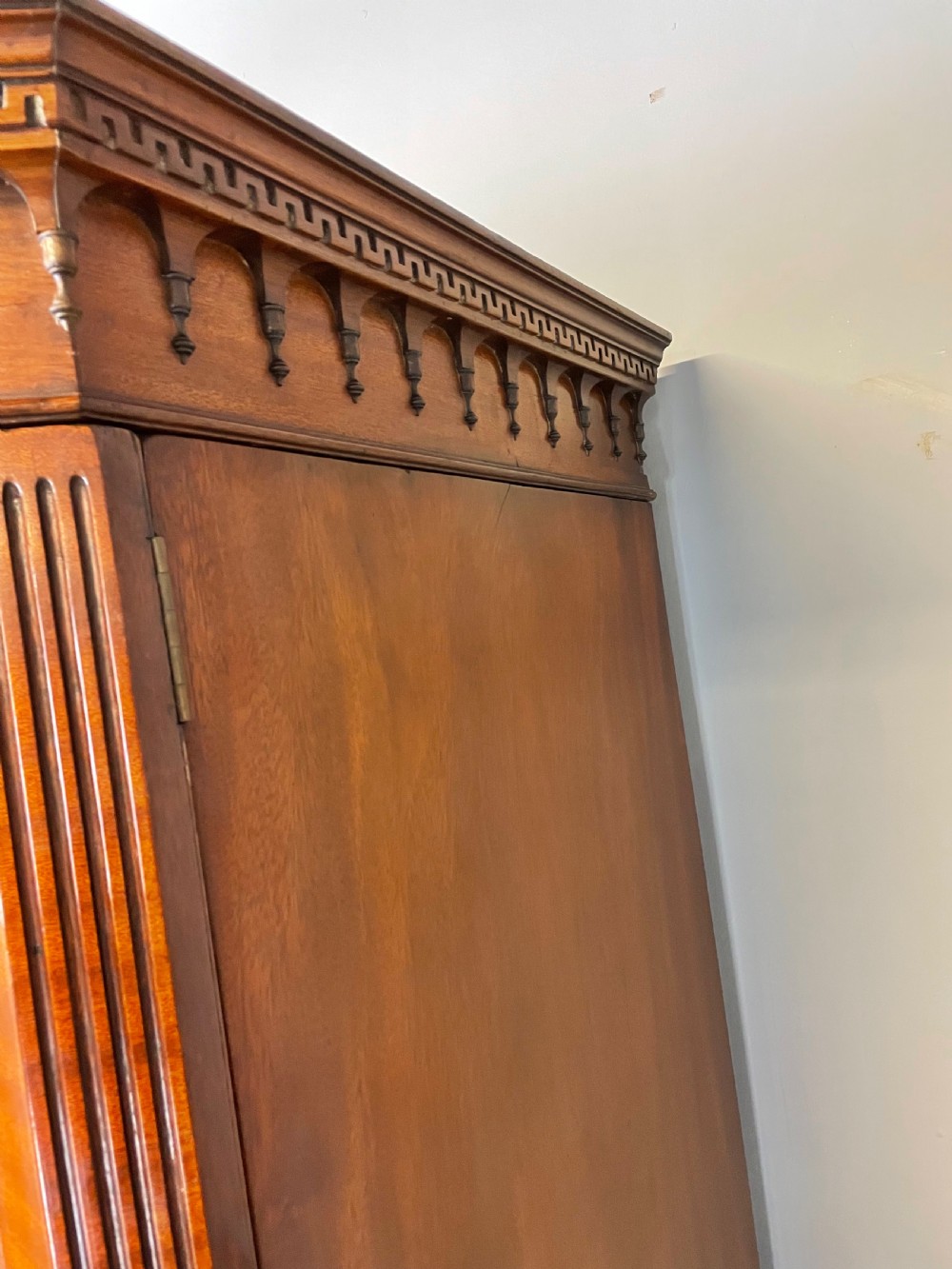 Edwardian flame mahogany serpentine fronted wardrobe  View XI