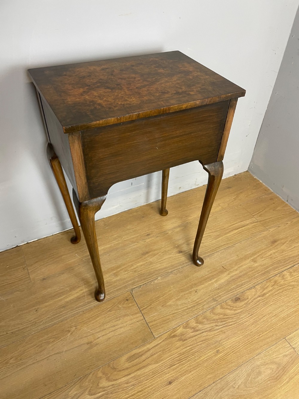Small Georgian style burr walnut lowboy circa 1920 View IX