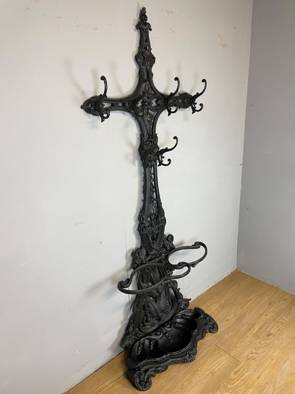 Nineteenth century Coalbrookdale style cast iron hall stand  View II