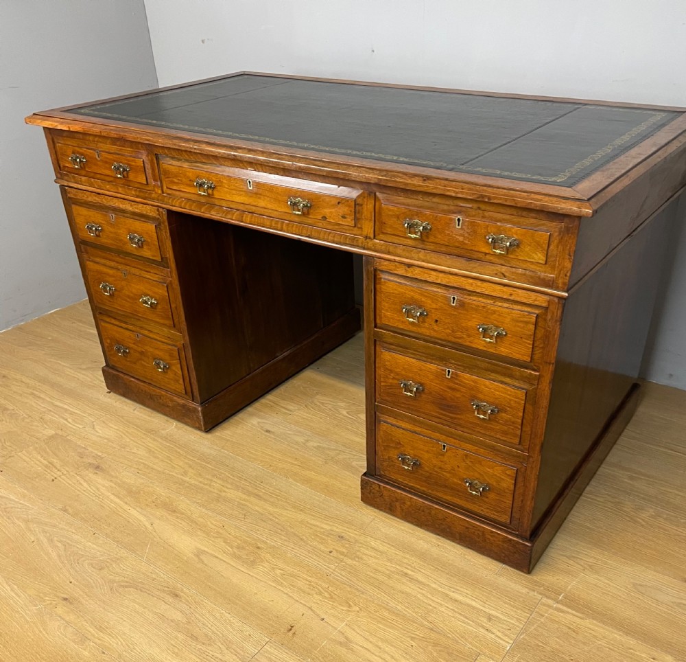 C19TH walnut partners desk with inset leather top 