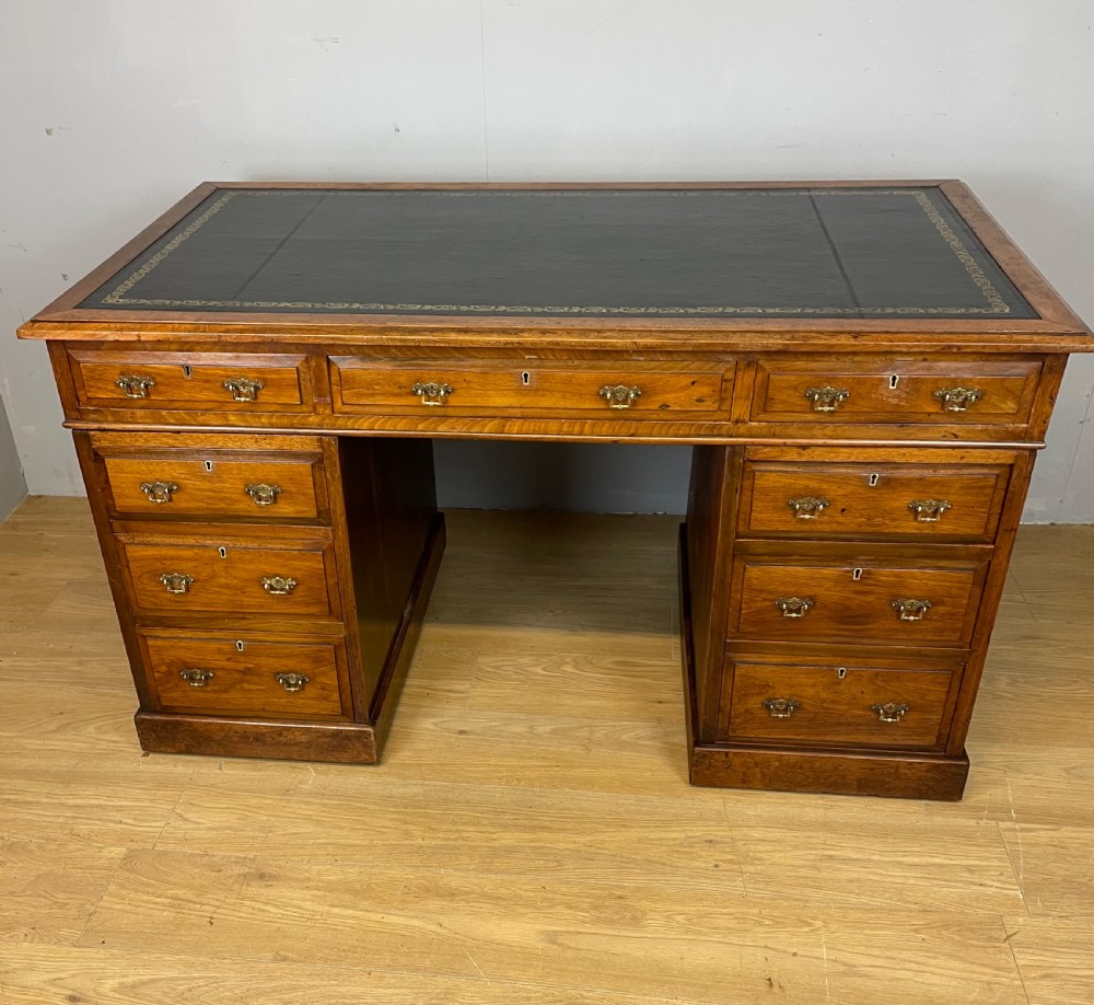 C19TH walnut partners desk with inset leather top  View II