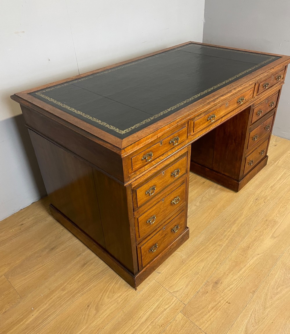 C19TH walnut partners desk with inset leather top  View III
