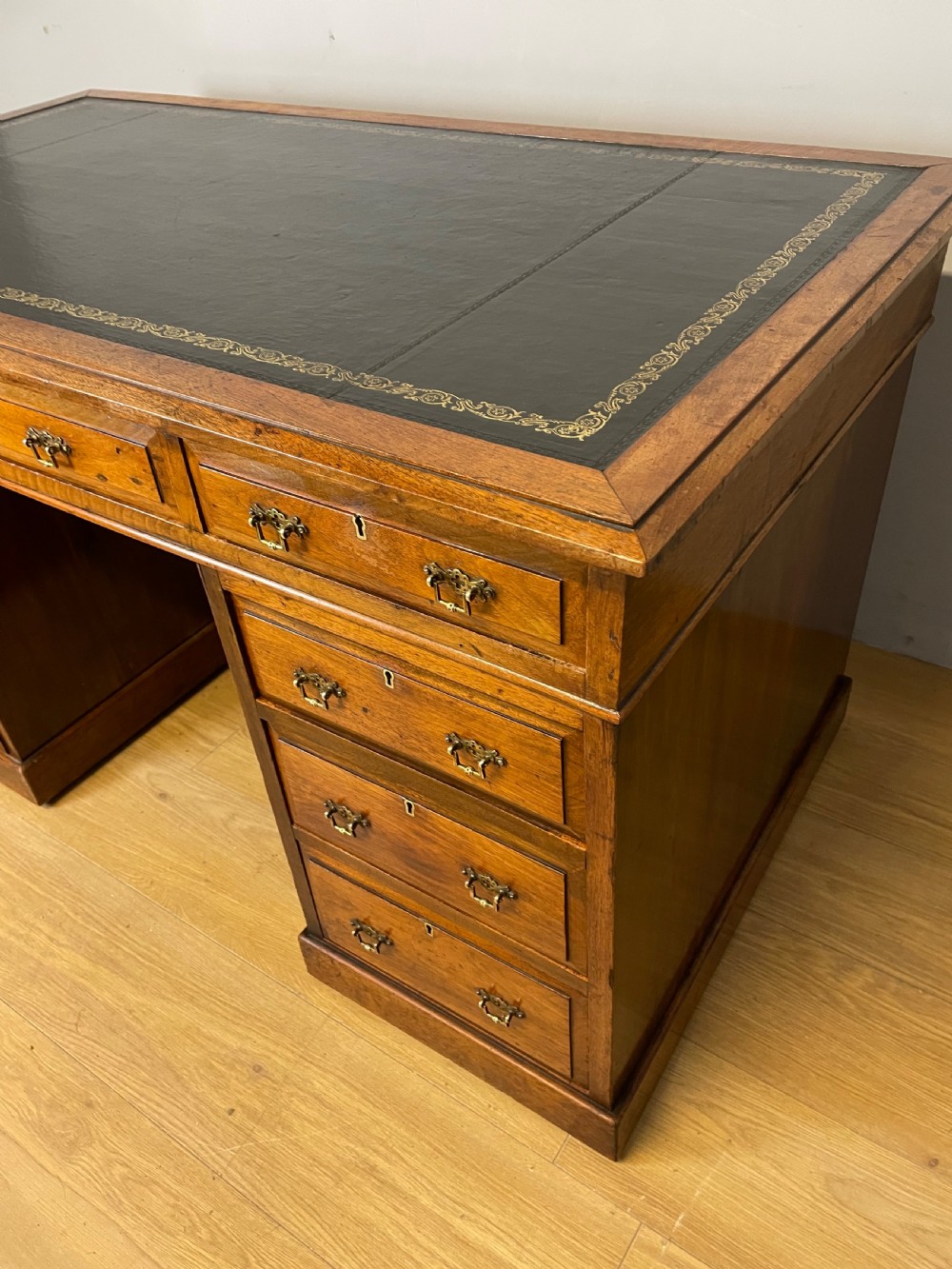 C19TH walnut partners desk with inset leather top  View V