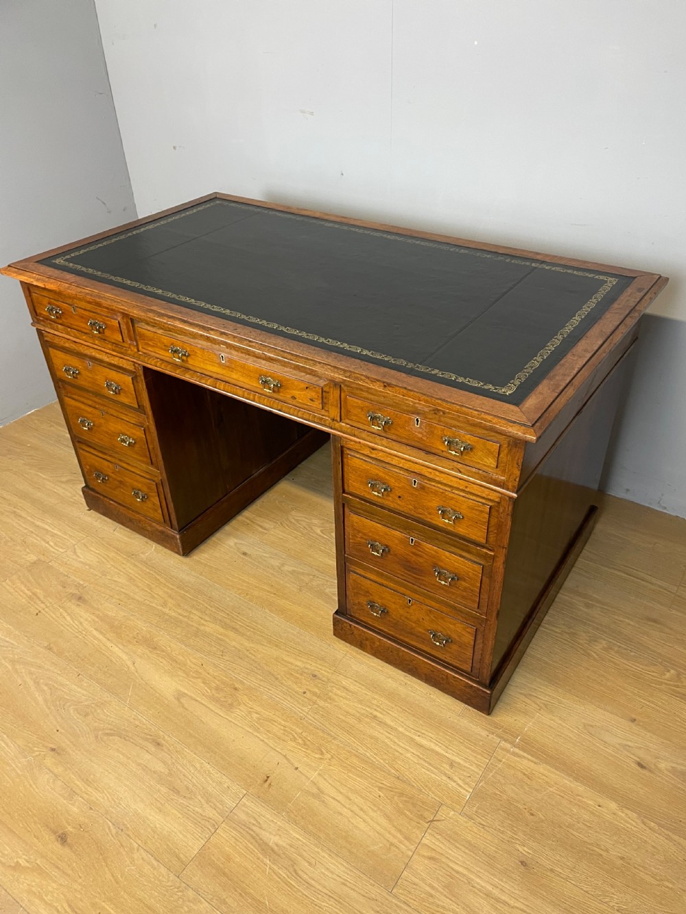 C19TH walnut partners desk with inset leather top  View VI