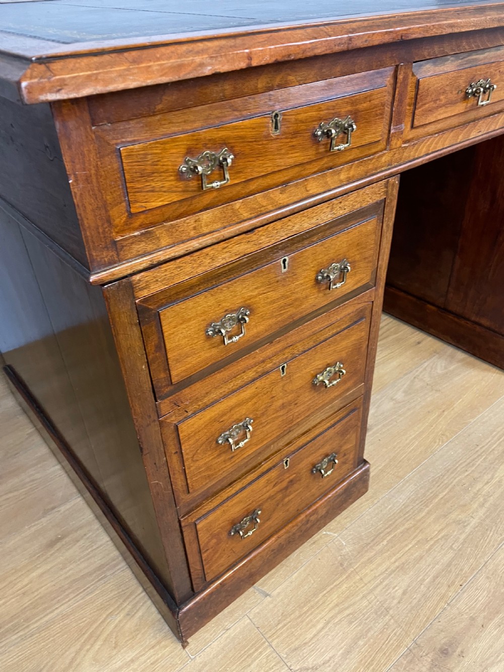 C19TH walnut partners desk with inset leather top  View VII