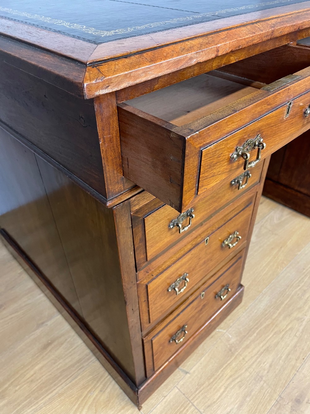 C19TH walnut partners desk with inset leather top  View VIII