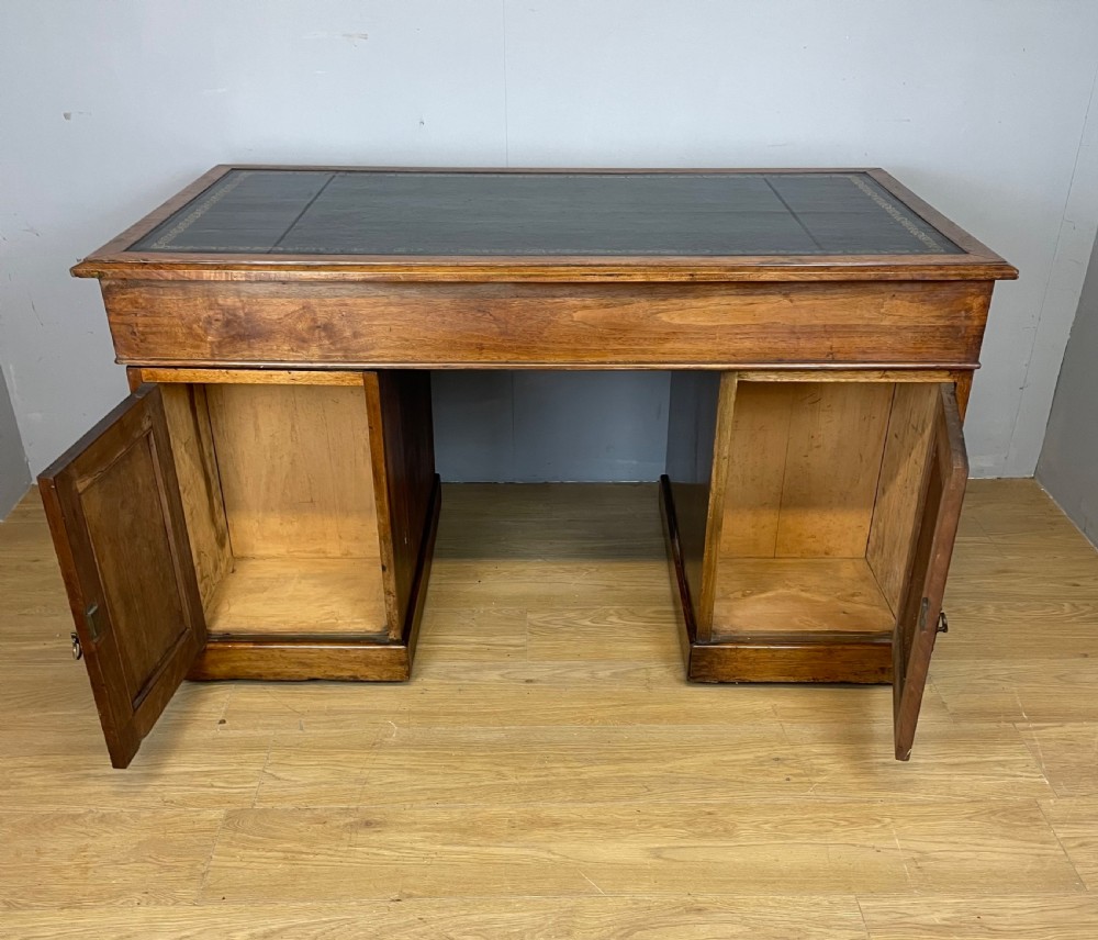 C19TH walnut partners desk with inset leather top  View X