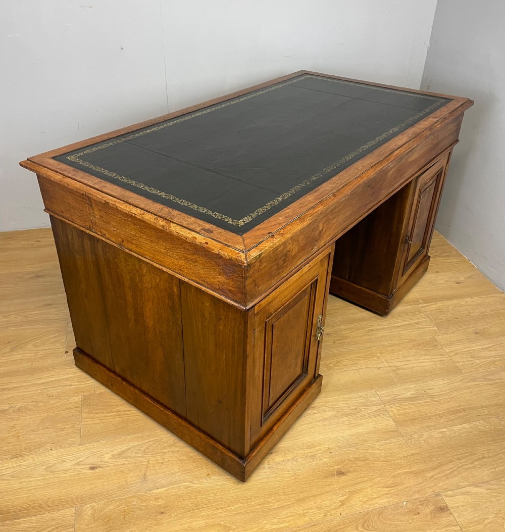 C19TH walnut partners desk with inset leather top  View XI