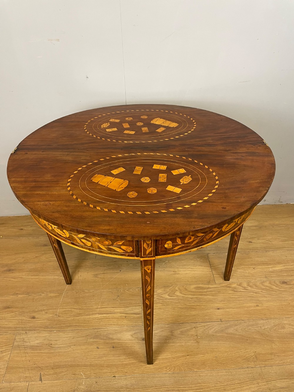 C18th Dutch marquetry inlaid fold over card table  View IX