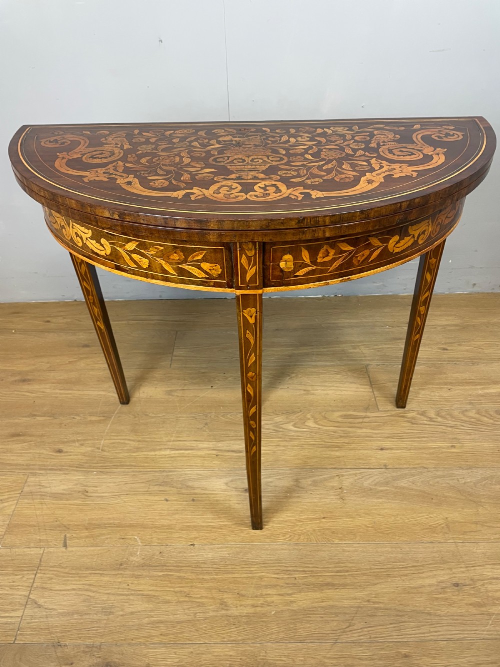 C18th Dutch marquetry inlaid fold over card table  View XIII