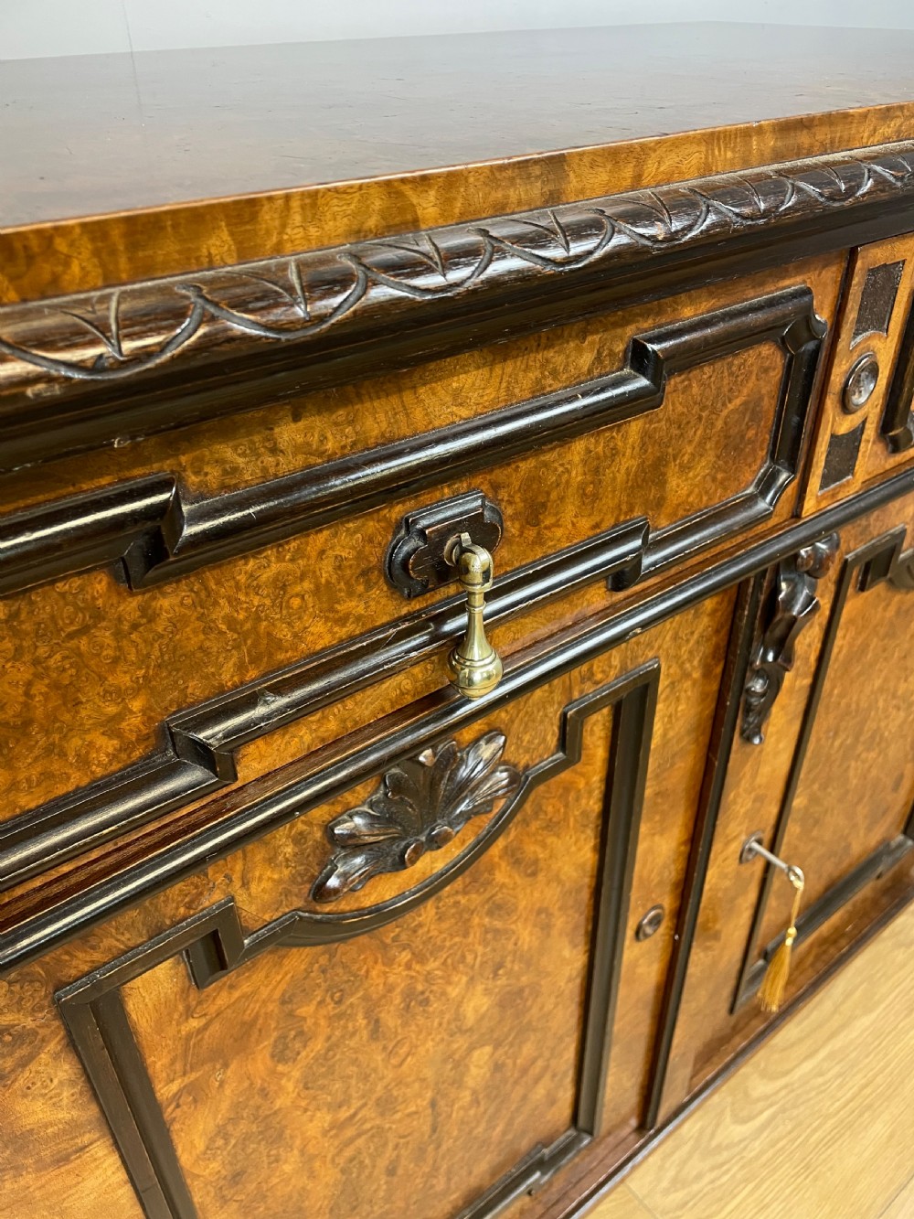 C19TH burr walnut Biedermeier style two door cabinet with drawer  View V