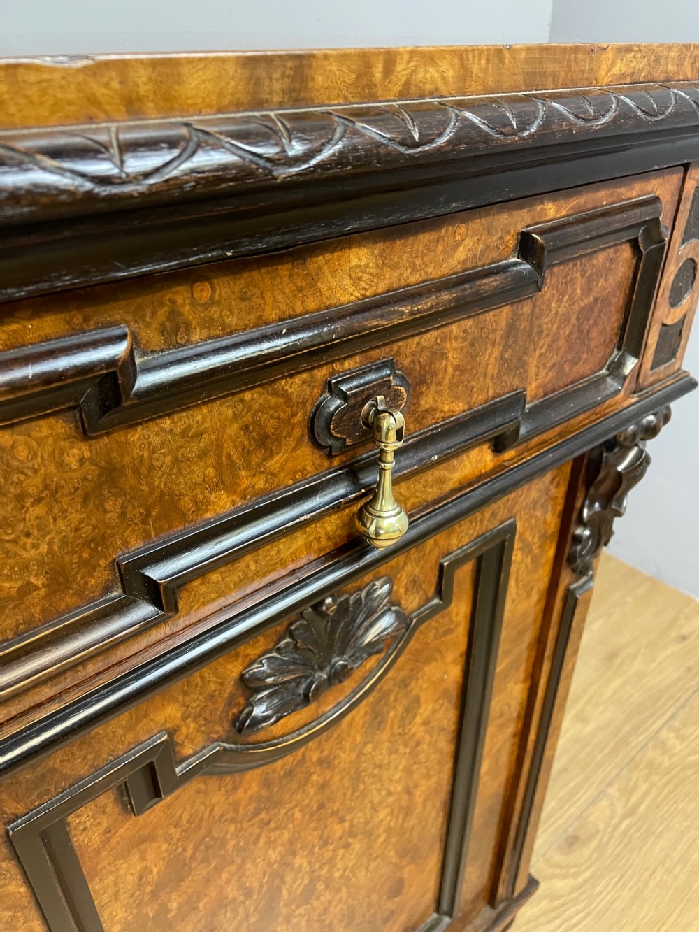 C19TH burr walnut Biedermeier style two door cabinet with drawer  View VI