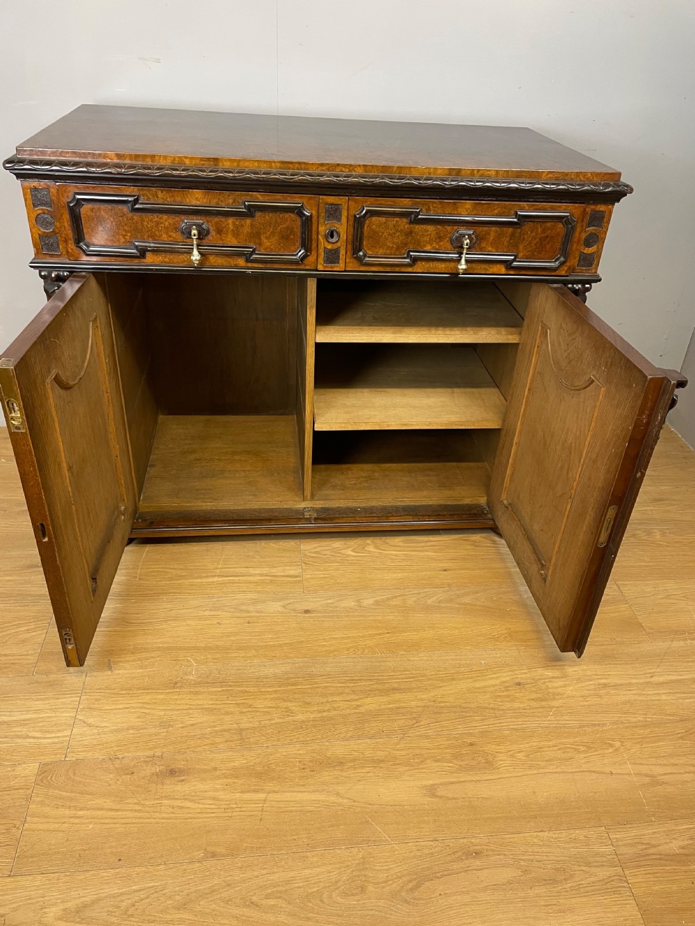 C19TH burr walnut Biedermeier style two door cabinet with drawer  View VIII