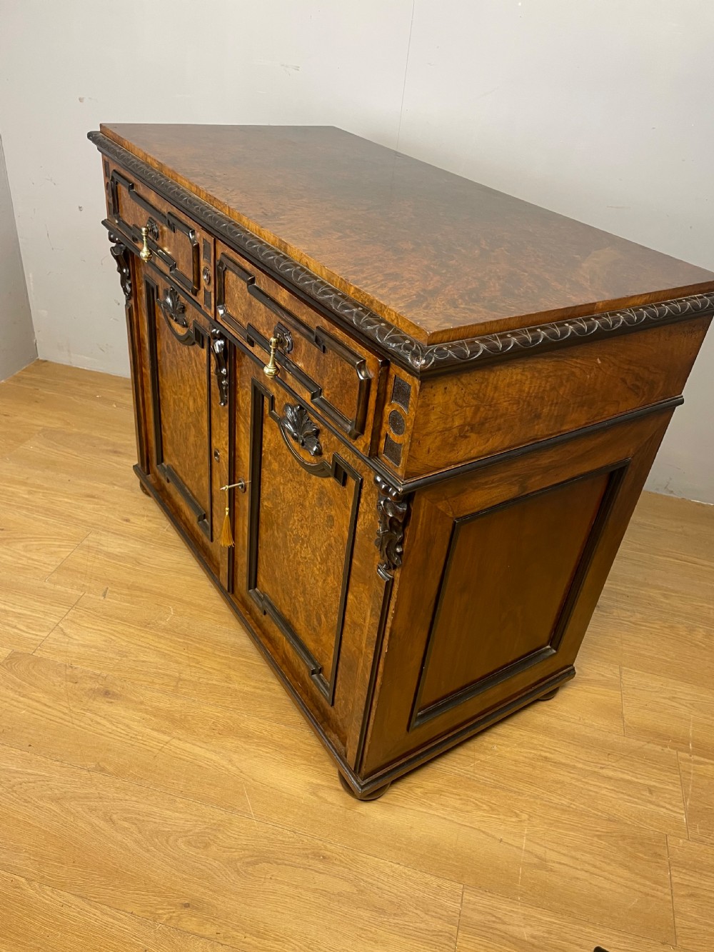 C19TH burr walnut Biedermeier style two door cabinet with drawer  View X