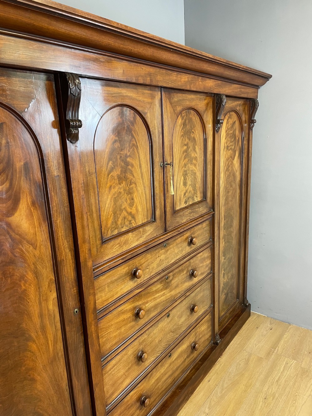 C19TH country house flame mahogany wardrobe  View II