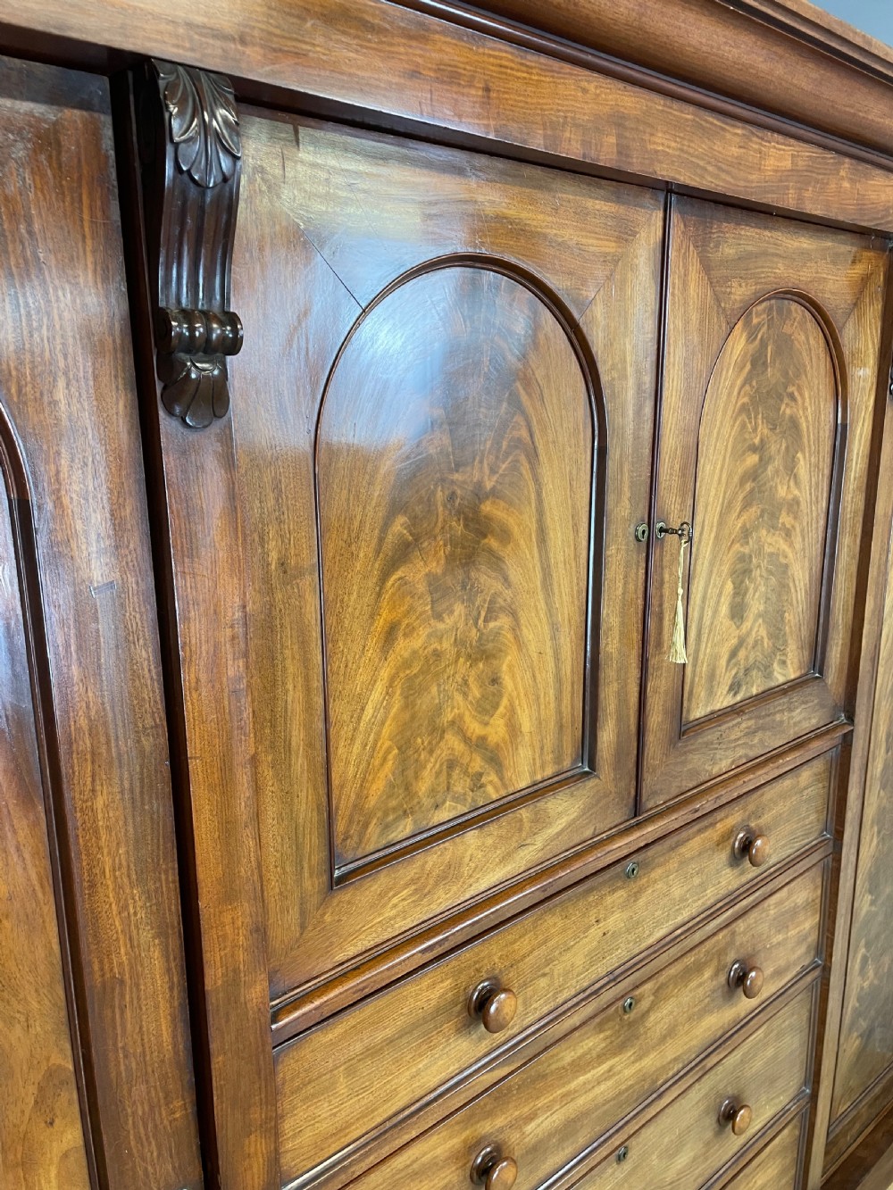 C19TH country house flame mahogany wardrobe  View III