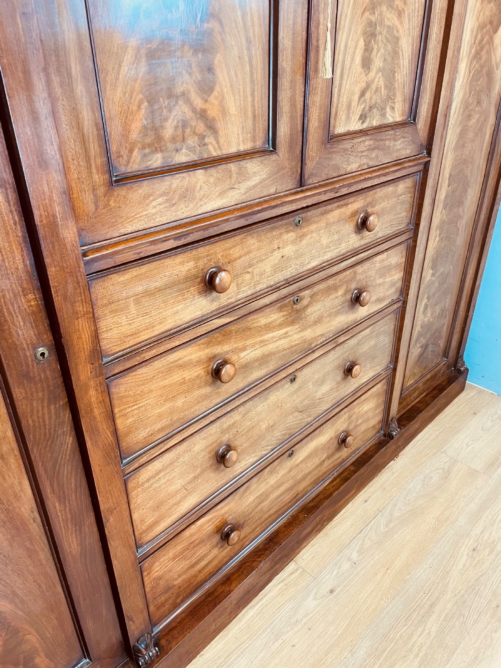 C19TH country house flame mahogany wardrobe  View IV