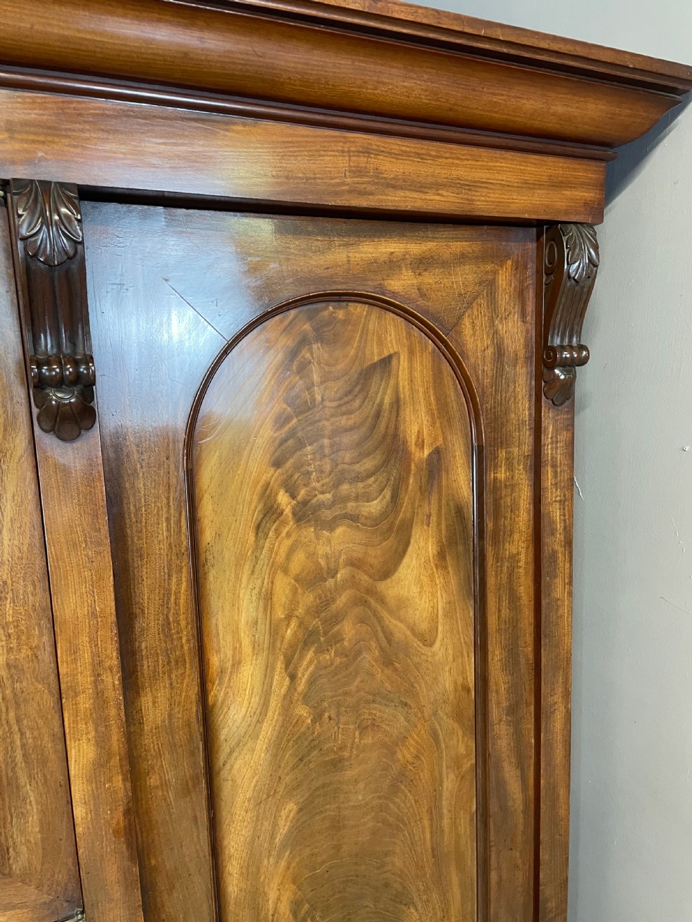 C19TH country house flame mahogany wardrobe  View VI