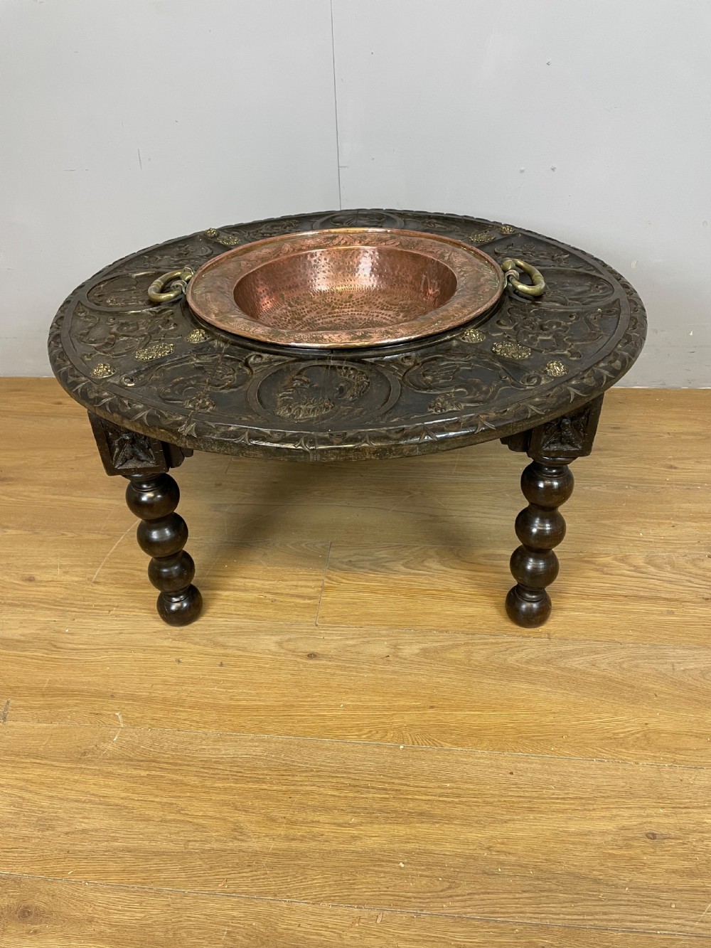 C19TH carved oak Spanish brazier table 