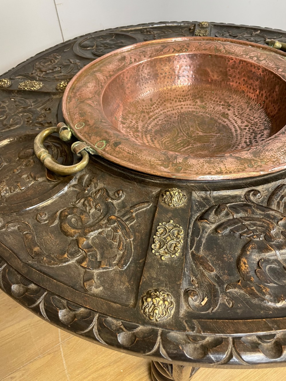 C19TH carved oak Spanish brazier table  View III