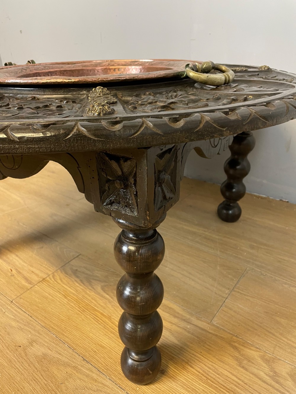 C19TH carved oak Spanish brazier table  View V
