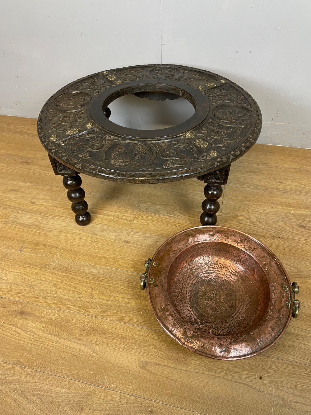 C19TH carved oak Spanish brazier table  View XIII