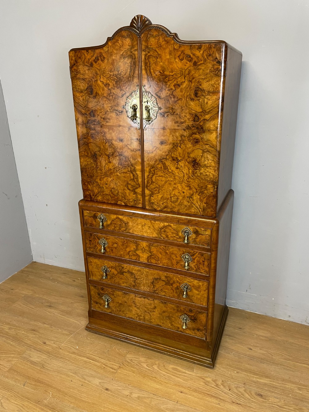 Burr walnut Tallboy circa 1920