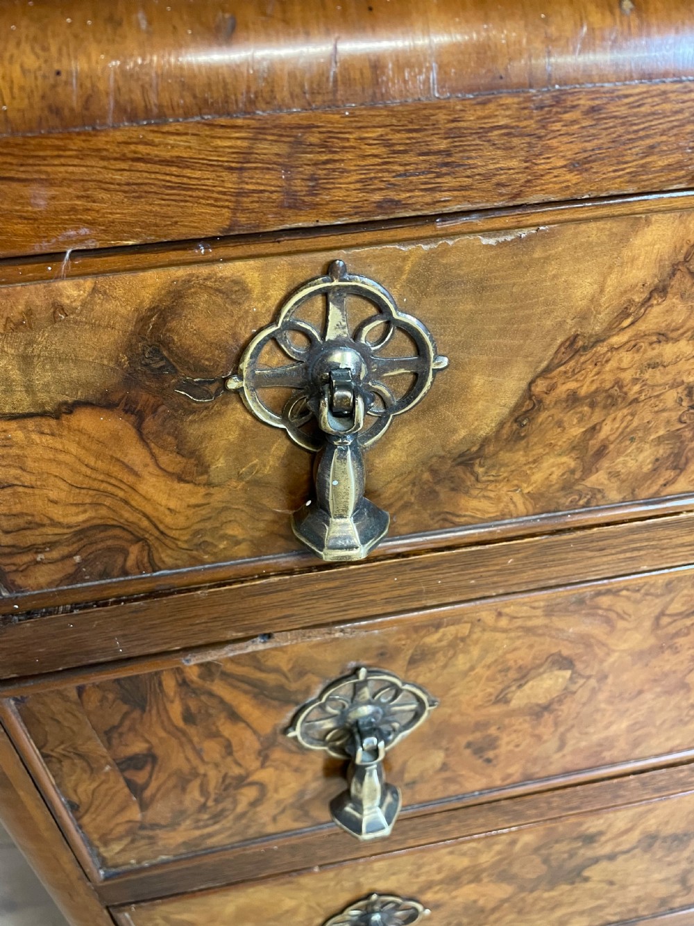 Burr walnut Tallboy circa 1920 View VI