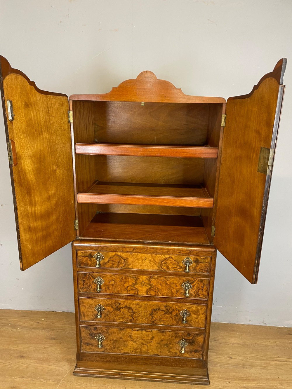 Burr walnut Tallboy circa 1920 View VII